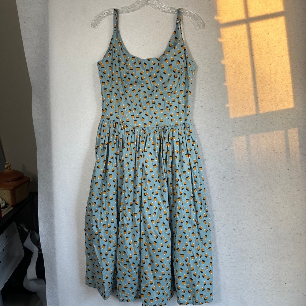Tailor & Twirl Blue Candy Corn Halloween Retro Fit Flare Dress Pockets Large